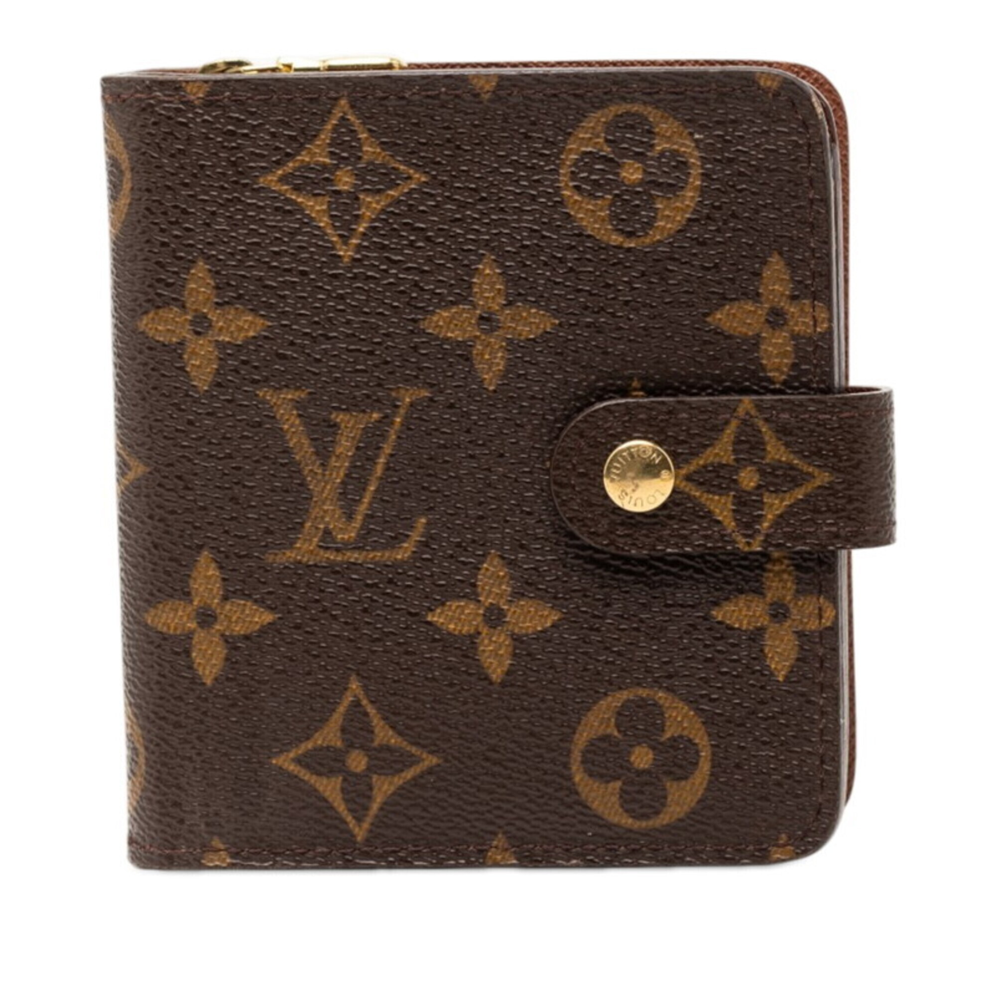Louis Vuitton Monogram Compact Zip Bi-Fold Wallet M61667 Brown Leather Women'...